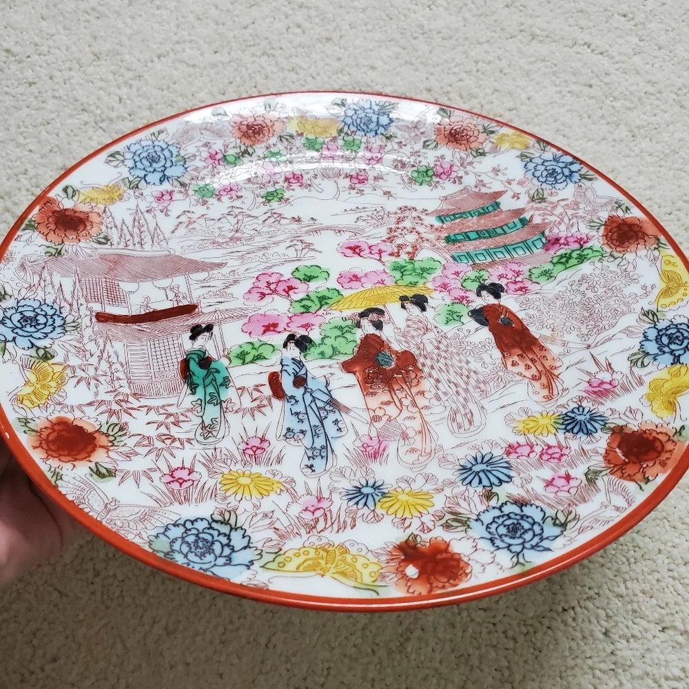 Vintage Porcelain Japan Hand Painted Stamped Plate Geisha Girls